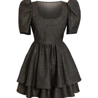 Kurzes schwarzes Kleid mit Glitzer oversize Puffärmel und Rundausschnitt Winterkleid Sommerkleid Herbstkleid Frühlingskleid